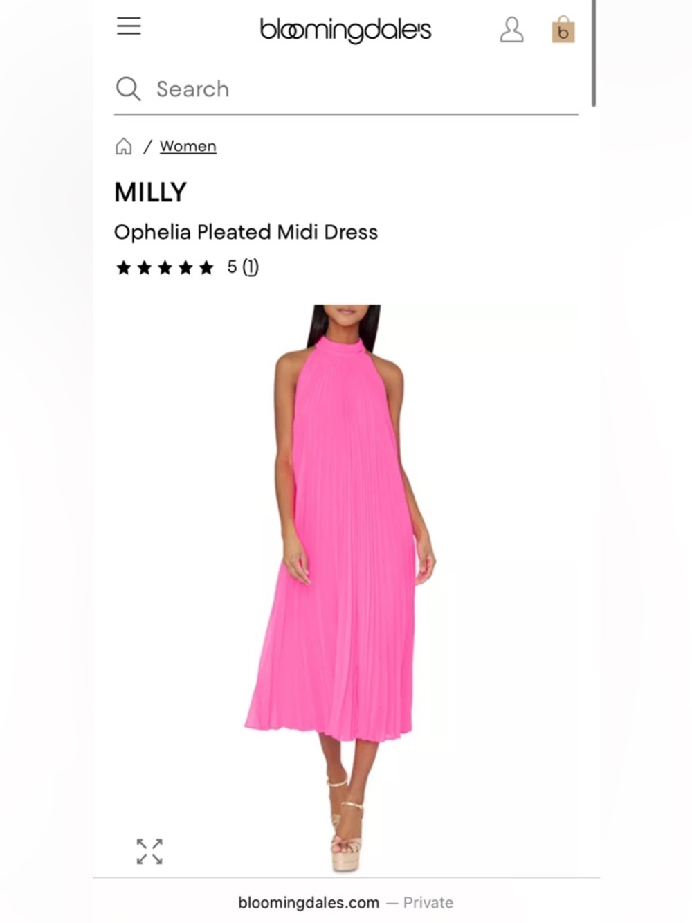 Milly Ophelia Pleated Midi Dress Neon Pink Halter Dress